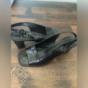 Amalfi Italy black square toe sling back heels